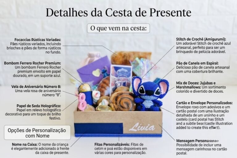 Inicio 66 Transparência e cuidado em cada detalhe: conheça todos os itens artesanais e afetivos que tornam a nossa cesta infantil um presente inesquecível. Com nossa cestas de café da manhã com fermentação natural.